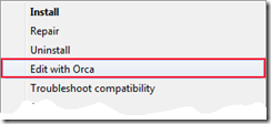 orca.exe - edit with orca context menu