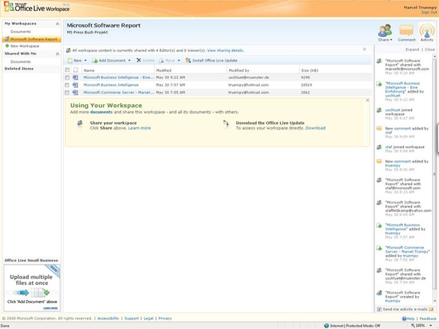 Screenshot Office Live Workspace (Ansicht im Browser)