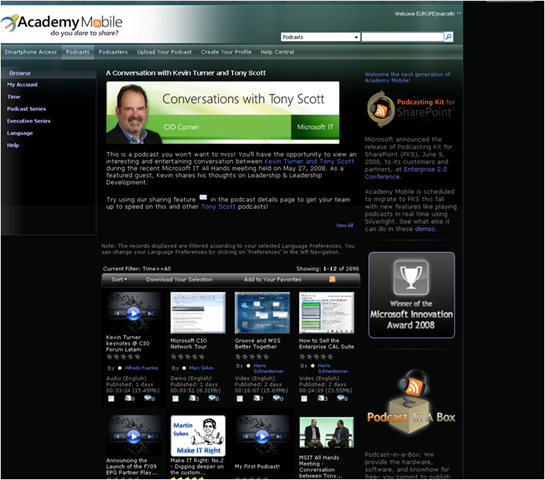 Academy Live (Microsoft interne Podcasting Plattform auf Sharepoint)