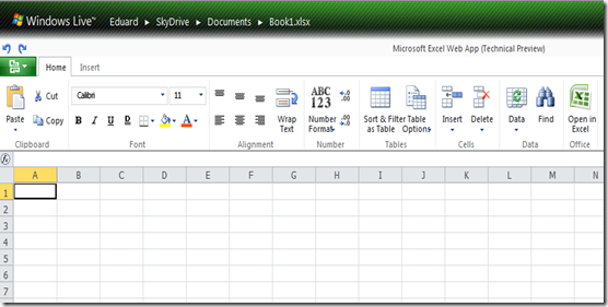 Excel web app