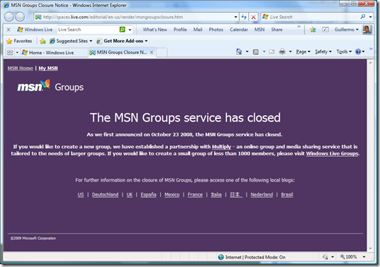 MSN Groups ha cerrado