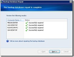 Backup database repair is complete