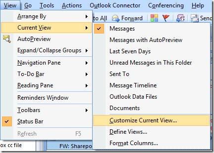 Customize Current View in Outlook