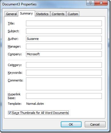 Summary tab of Document Properties