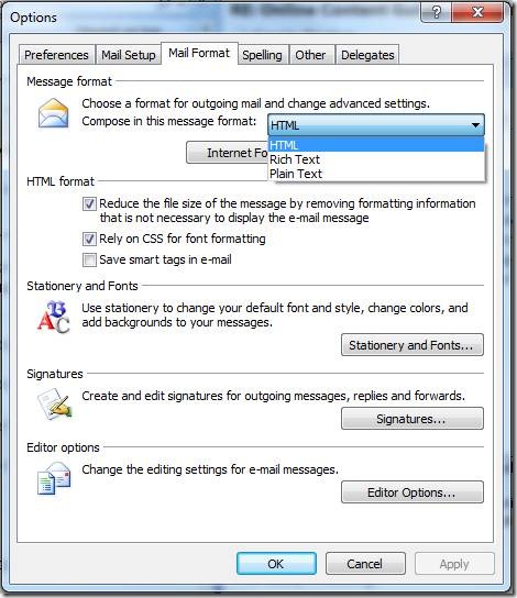 Outlook Message Format