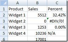 Excel error and replacements
