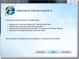 Internet Explorer 8 installation via Automatic Updates