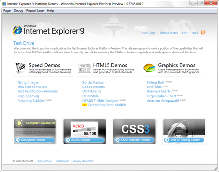 Internet Explorer 9 Homepage