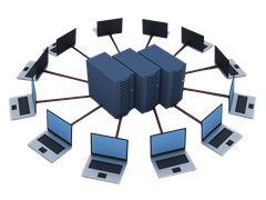 IStock 5660630 Servers laptops hub Network