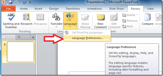 Select Language Preferences in the Language dropdown