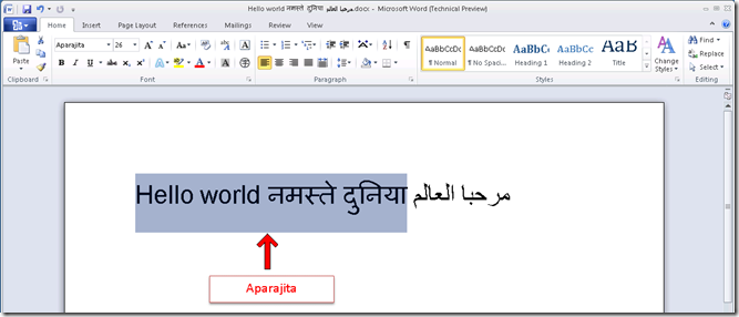 English and Hindi text displayed using Aparajita