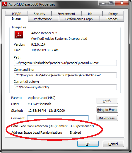 Adobe Reader 9.2 : DEP et ASLR sous windows 7