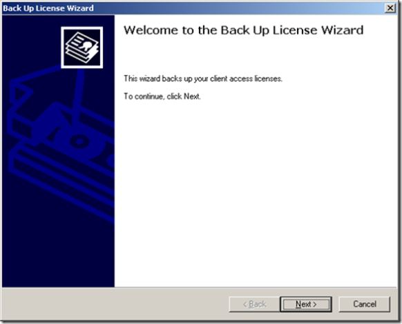 Back Up License Wizard