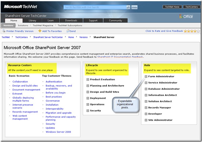 Check out the new look and functionality of the Office SharePoint Server 2007 TechCenter