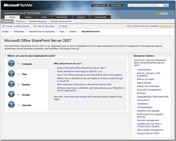 Previous version of Office SharePoint Server 2007 TechCenter