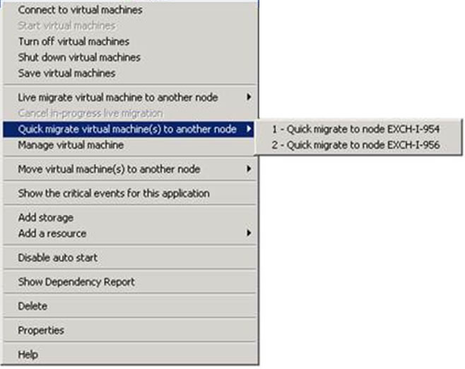 Screenshot: Quick Migration of Database Availability Group in Hyper-V