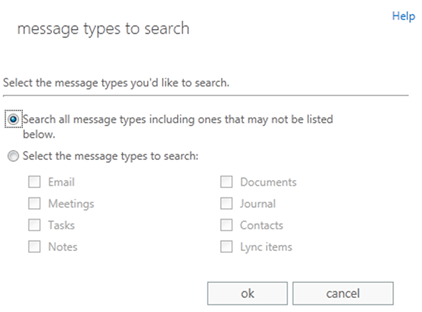 Screenshot: Especificar tipos de mensagem para colocar em retenção