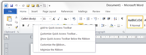 Personalizzazione Quick Access Toolbar