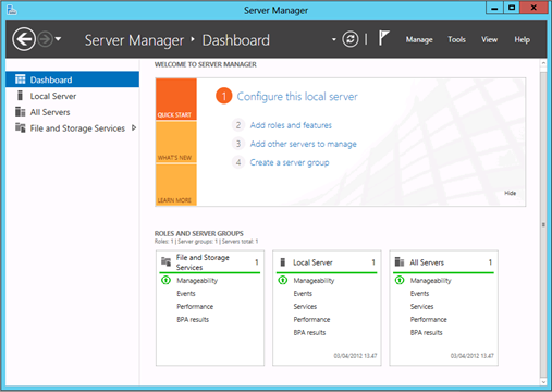 Server Manager in Windows Server "8" Beta