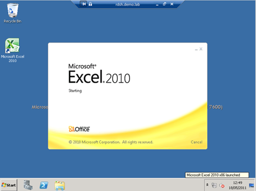 Figura 9: Streaming ed esecuzione di Excel 2010 virtualizzato