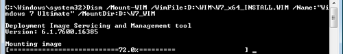 Dism /Mount-WIM /WimFile:D:\WIM\W7_x64_INSTALL.WIM /Name:"Windows 7 ULTIMATE" /MountDir:D:\W7_WIM