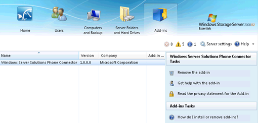 Gestione add-in Windows Small Business Server 2011 Essentials