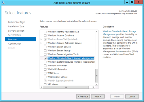 Aggiunta componente gestione SMI-S in Windows Server 2012