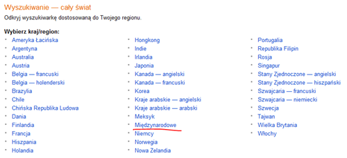 Bing: Wybór regionu