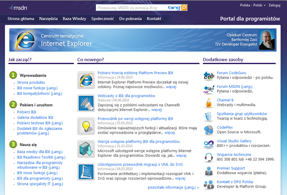 MSDN.pl - strona Centrum tematyczne Internet Explorer
