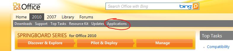 TechNet-Homepage für Microsoft Office 2010