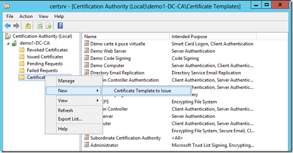 New > Certificate Template to Issue