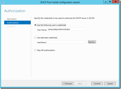 DHCP Post-Install configuration wizard