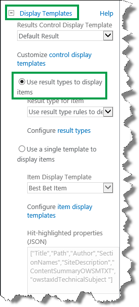 Select Use result types to display items