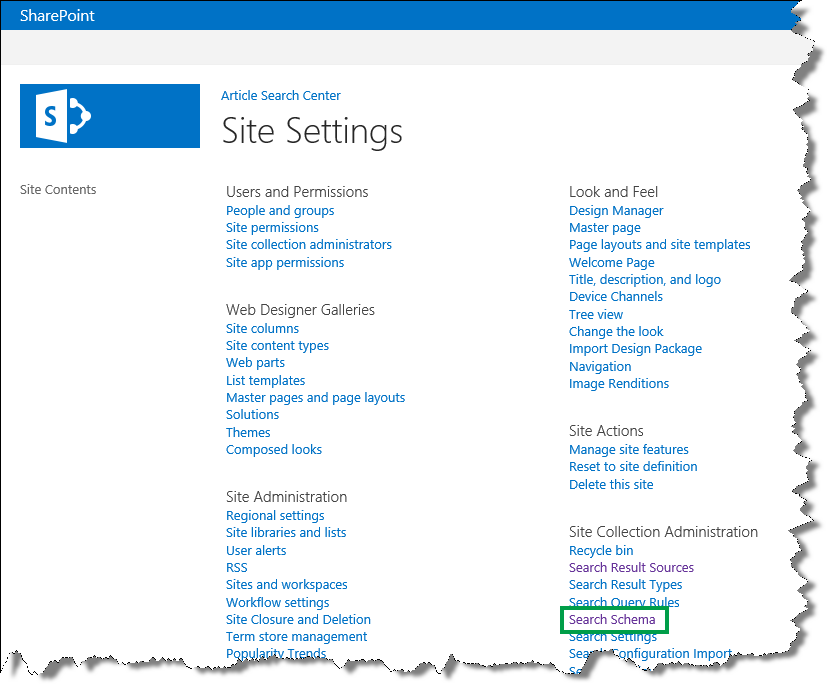 Selece Search Schema from Site Settings page
