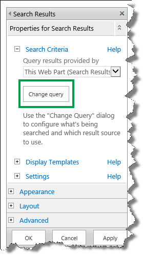Change query in Web Part tool pane