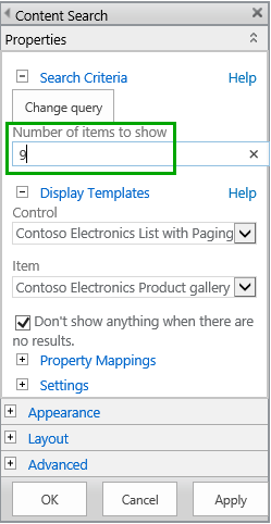 Change number of items to show