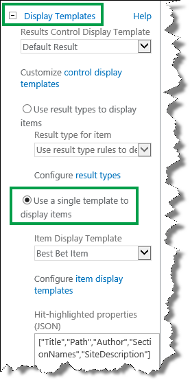 Select Use a single template to display items