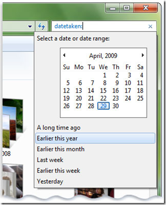 Date taken search filter
