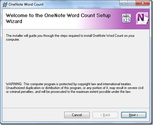 OneNote Word Count installer