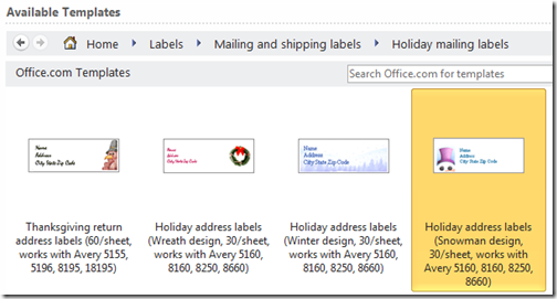 Holiday mailing label templates in Word