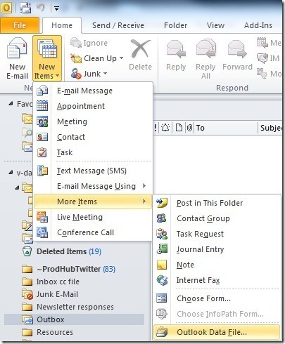 Create new Outlook Data File