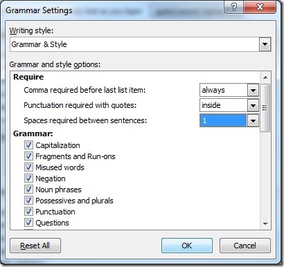 Grammar Settings