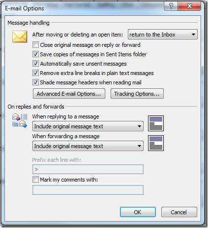 Outlook 2007 E-mail Options