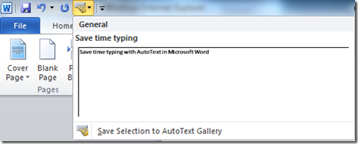 Save Selection to AutoText Gallery