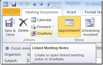 Linked Meeting Notes in Outlook