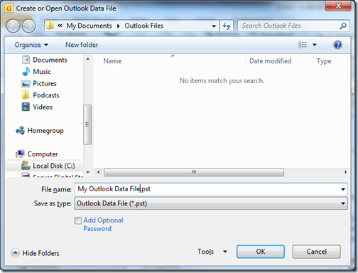 Save your Outlook data file