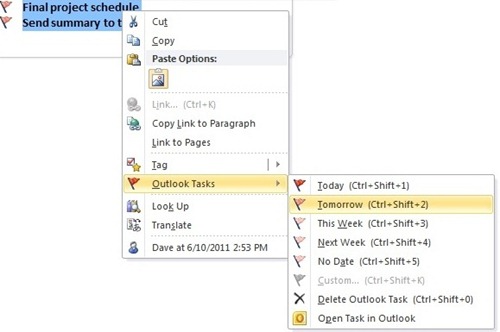 Outlook Tasks in OneNote