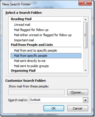 New Search Folder - Mail from specific people