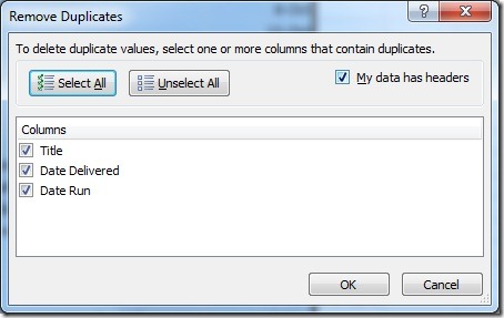 Select columns to remove duplicates