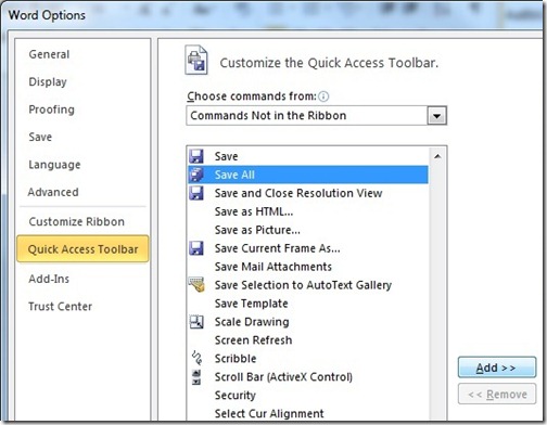 Add Save All to Quick Access Toolbar